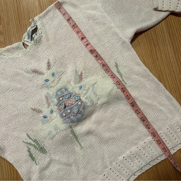 Hand knit pastel pink bunny sweater Easter egg feature 3/4 length sleeves medium - Picture 5 of 9